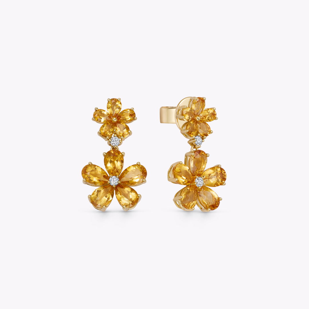 Petals Citrine and Diamond Flower Earrings
