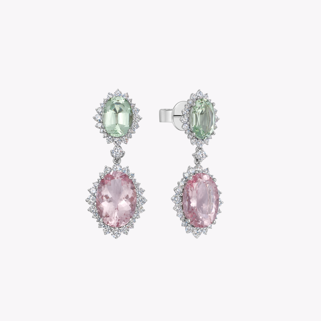 Morganite and Green Tourmaline Earrings