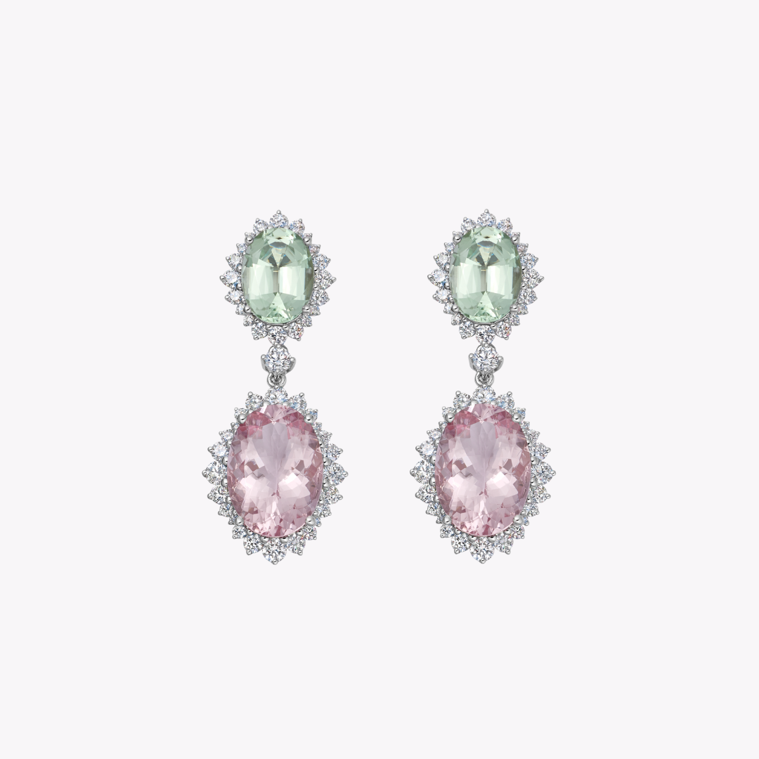 Morganite and Green Tourmaline Earrings