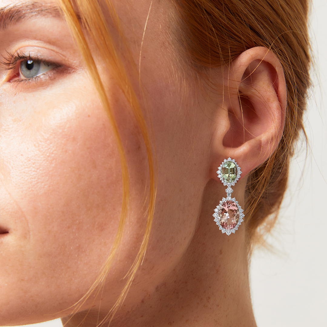 Morganite and Green Tourmaline Earrings