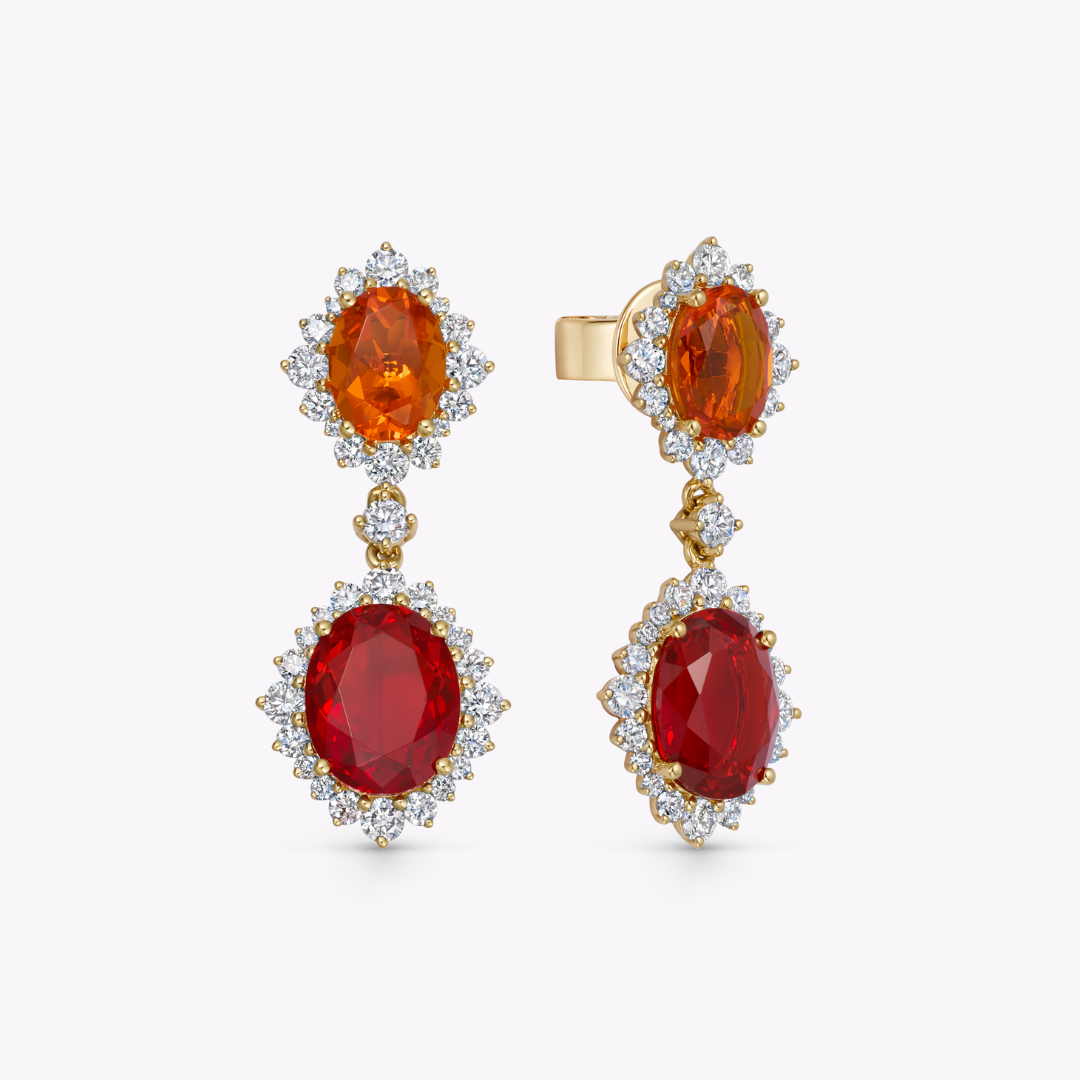 Special Editions Fire Opal and Graduated Diamond Halo Earrings