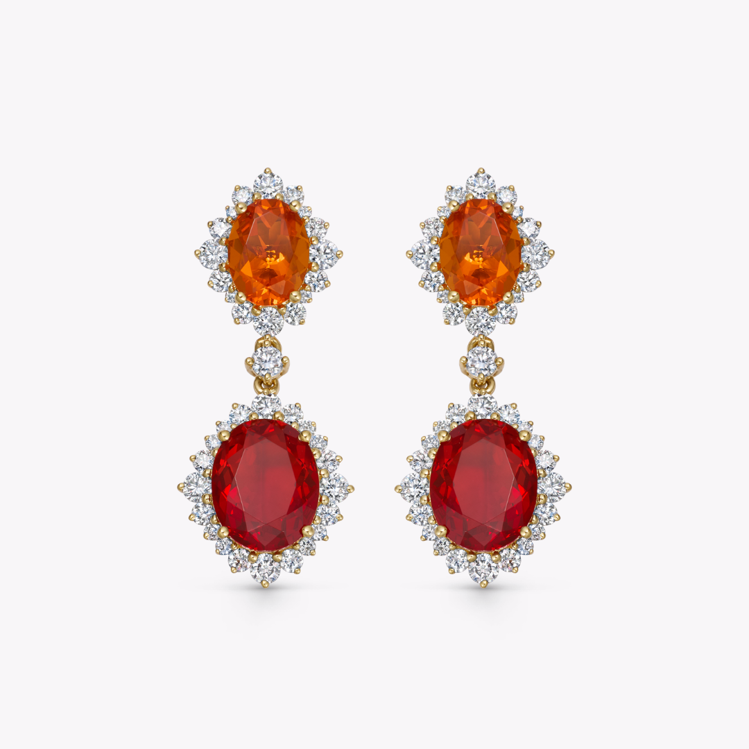 Special Editions Fire Opal and Graduated Diamond Halo Earrings