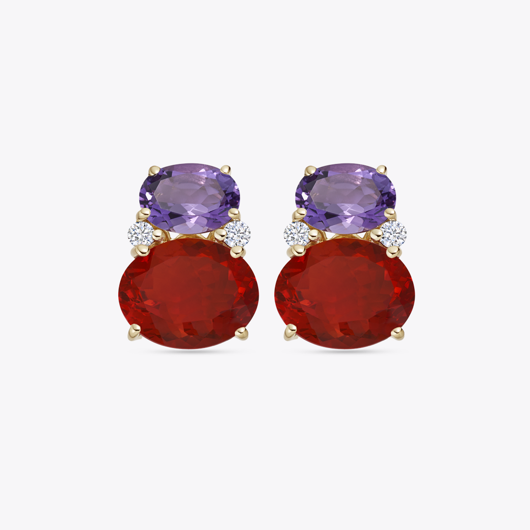 Kiki Classics Fire Opal, Amethyst and Diamond Double Oval Studs