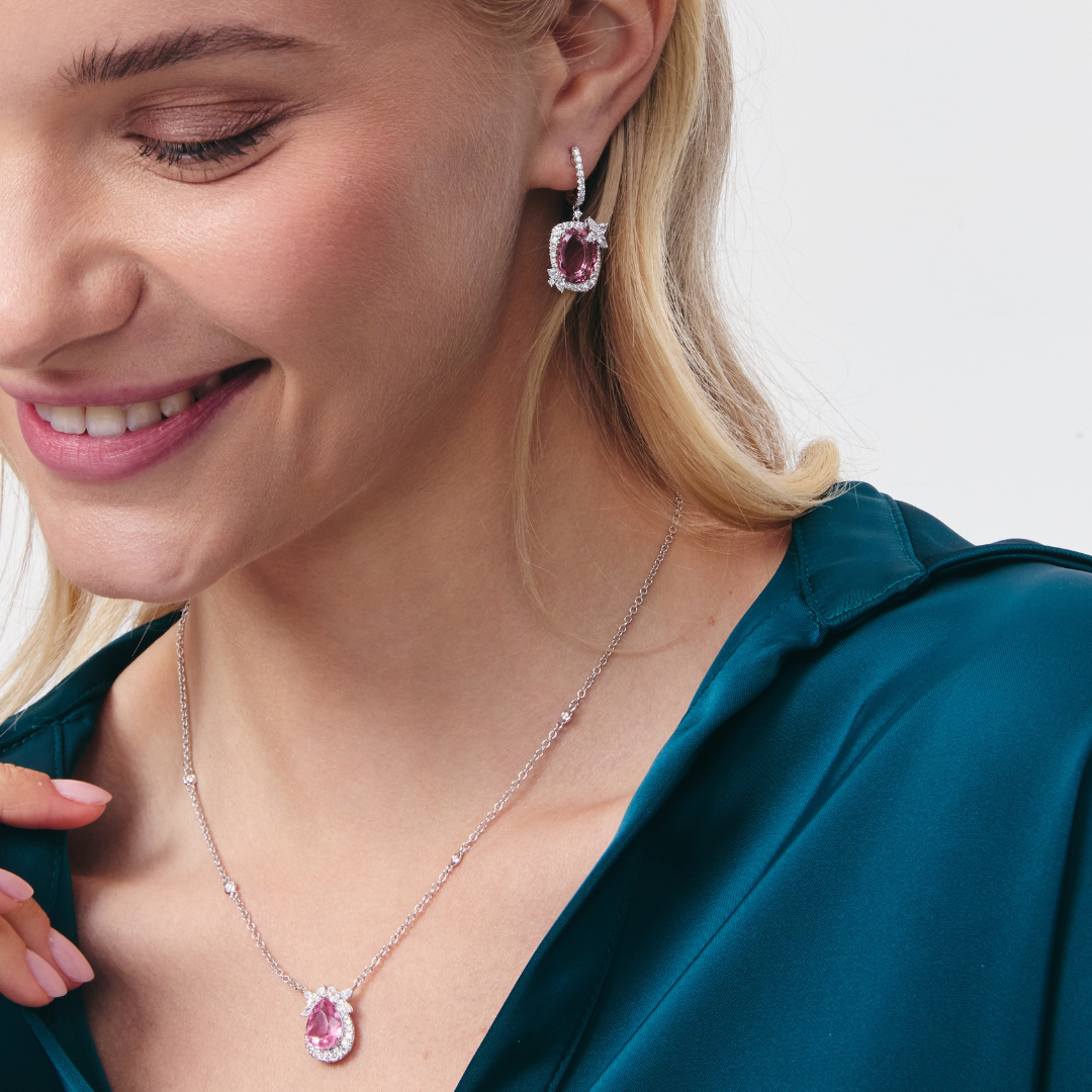 Thorns & Roses Cushion Rubellite and Diamond Hoop Earrings