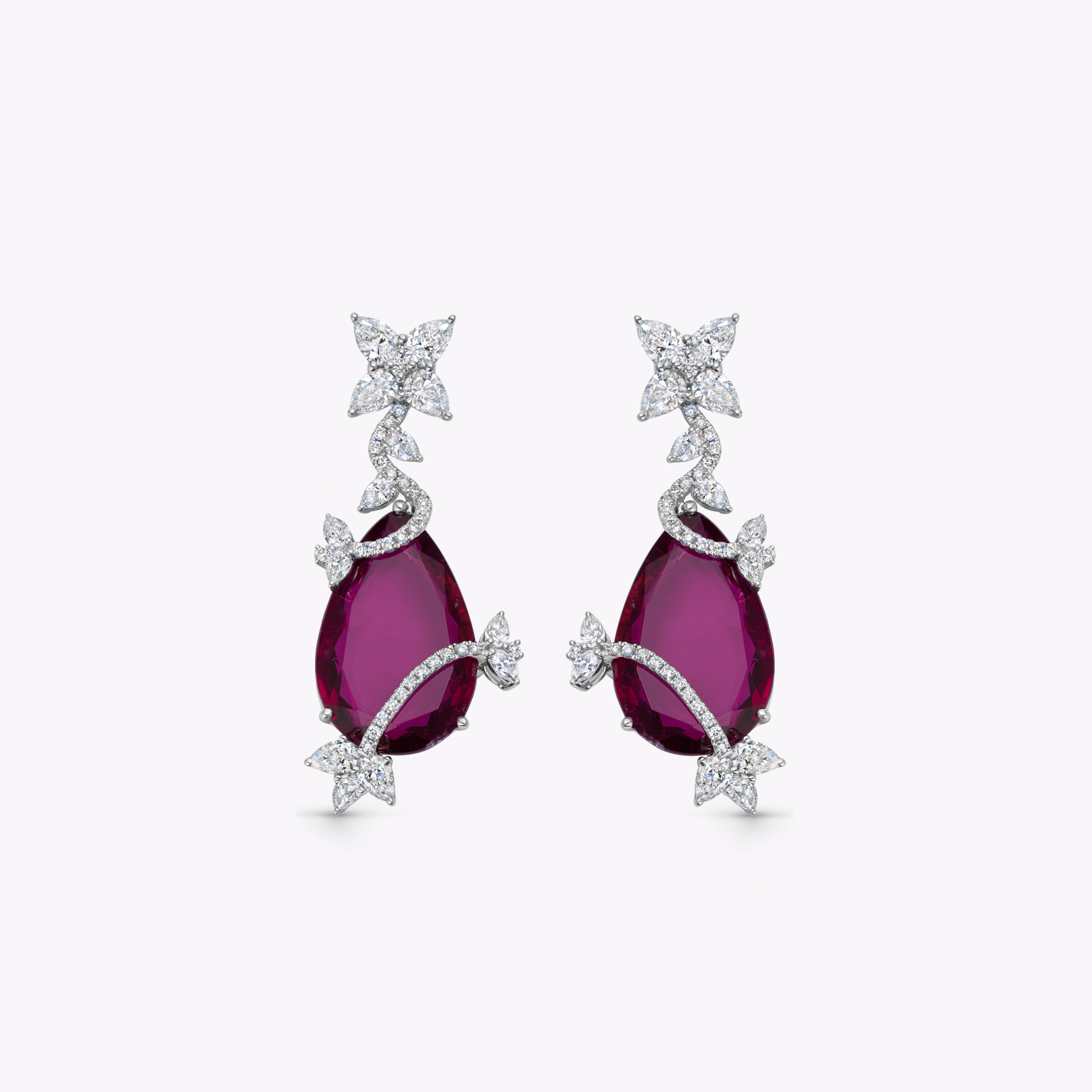 Thorns & Roses Pear Rubellite and Diamond Vine Wrap Earrings