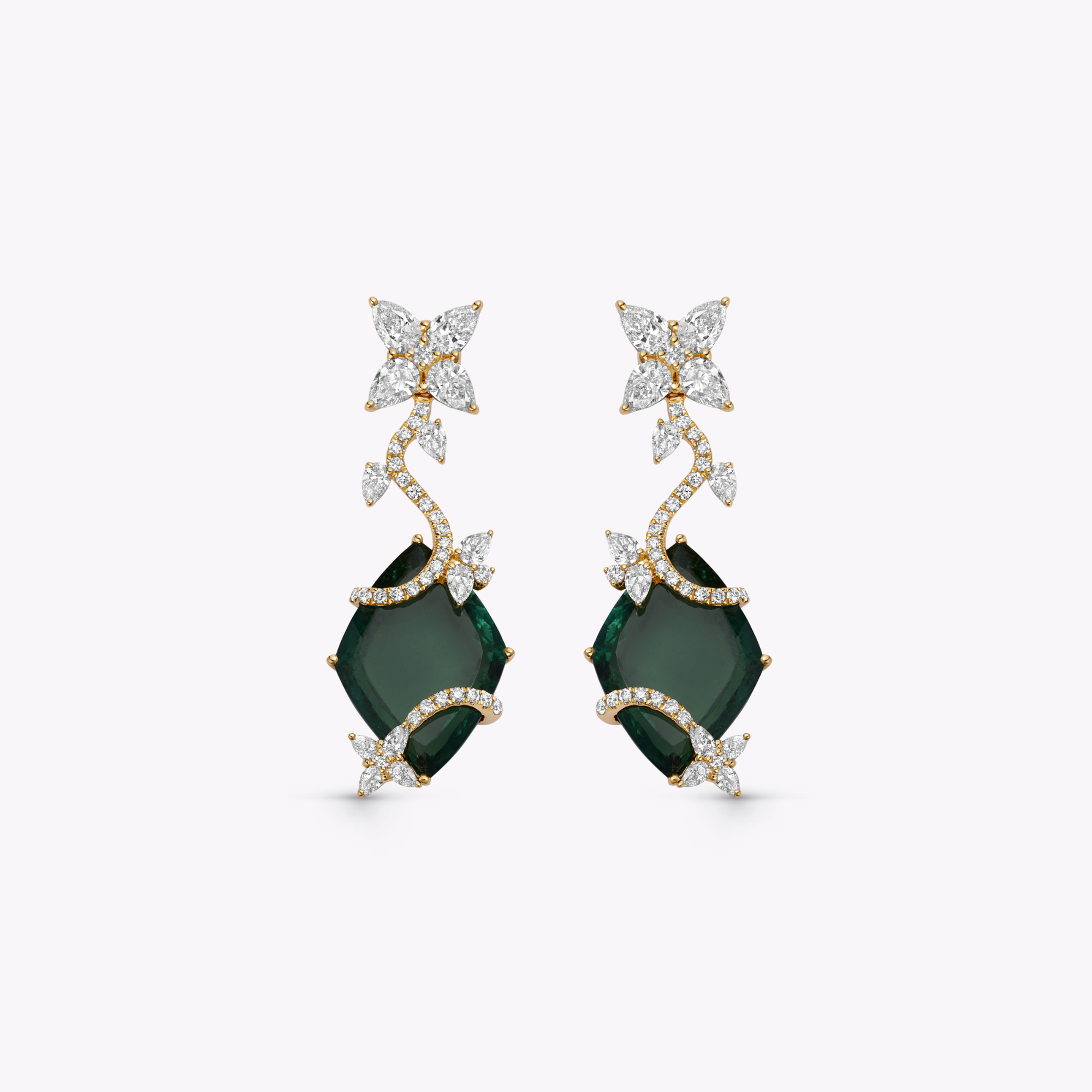 Thorns & Roses Green Tourmaline and Diamond Vine Wrap Earrings