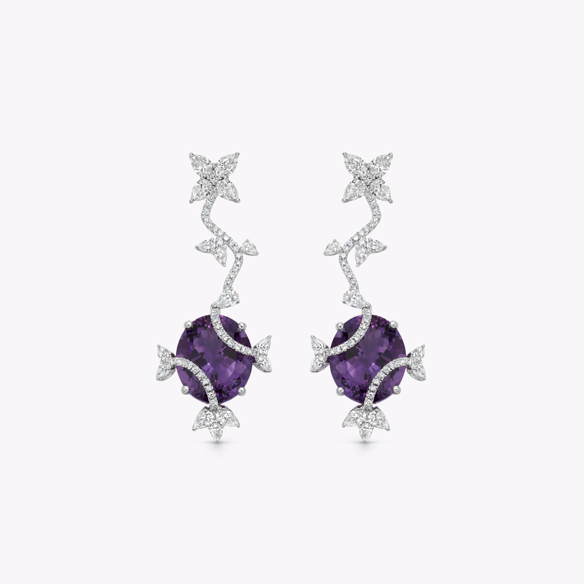 Thorns & Roses Oval Amethyst and Diamond Vine Wrap Earrings
