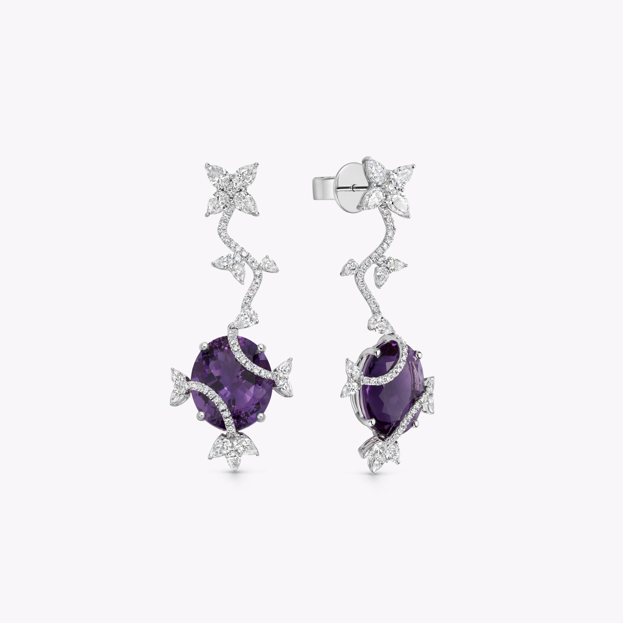Thorns & Roses Oval Amethyst and Diamond Vine Wrap Earrings