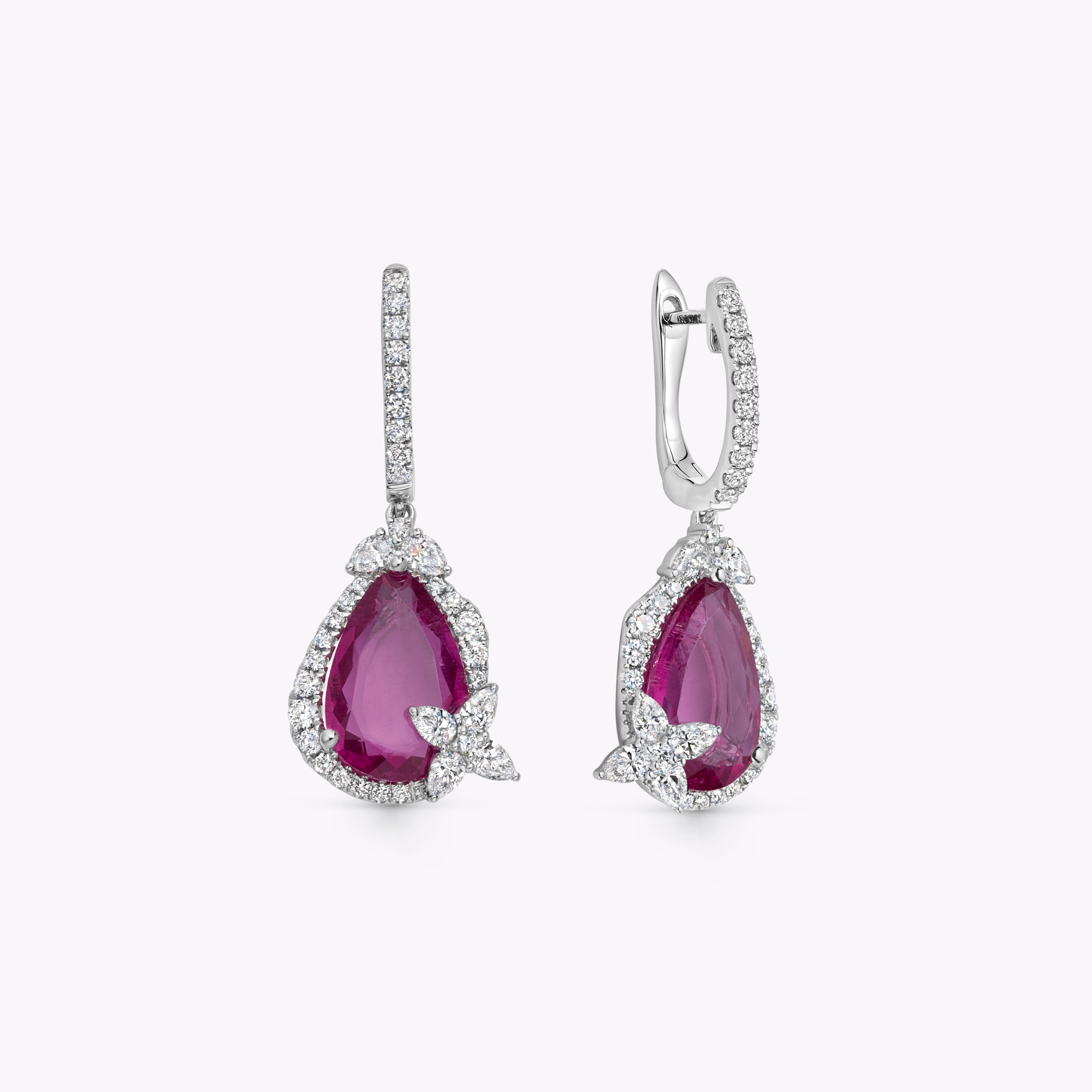 Thorns & Roses Pear Rubellite and Diamond Hoop Earrings