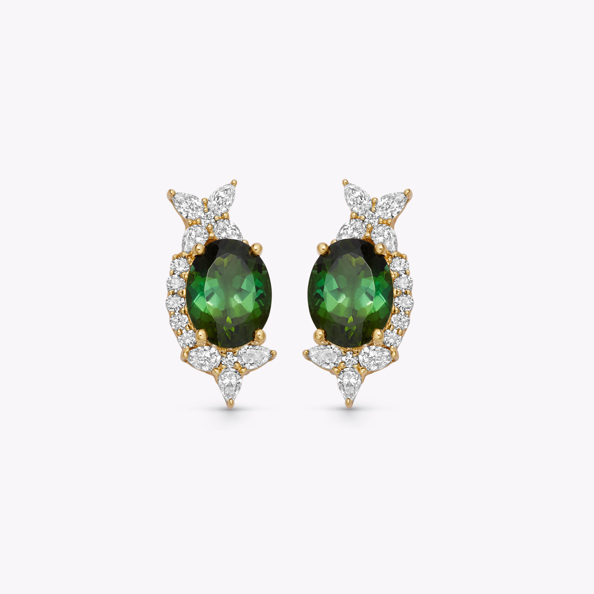 Thorns & Roses Oval Green Tourmaline and Diamond Stud Earrings