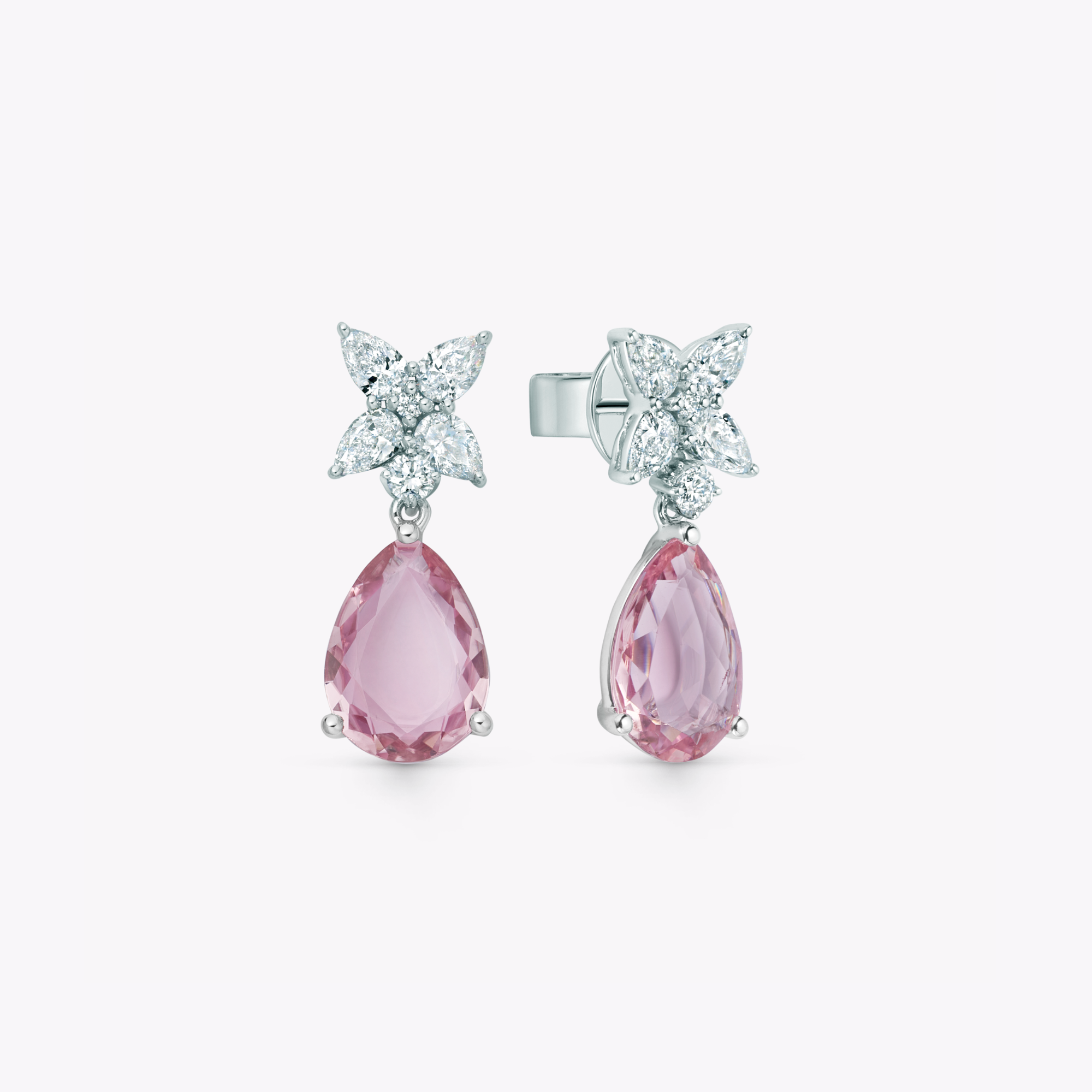 Thorns & Roses Pear Pink Tourmaline and Diamond Earrings