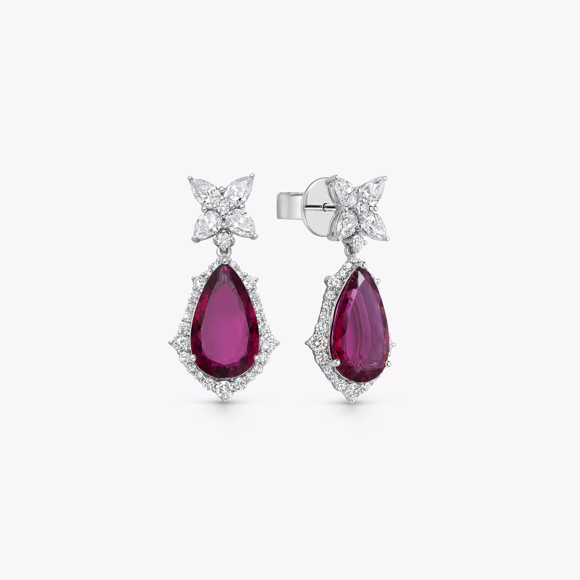 Thorns & Roses Pear Rubellite and Diamond Earrings