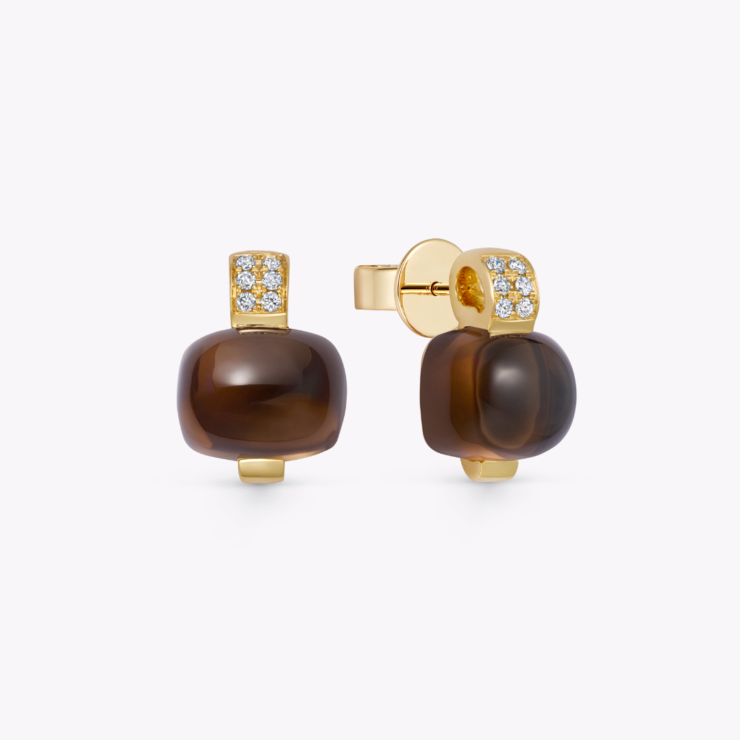 Kiki Classics Cabochon Smoky Quartz and Diamond Stud Earrings