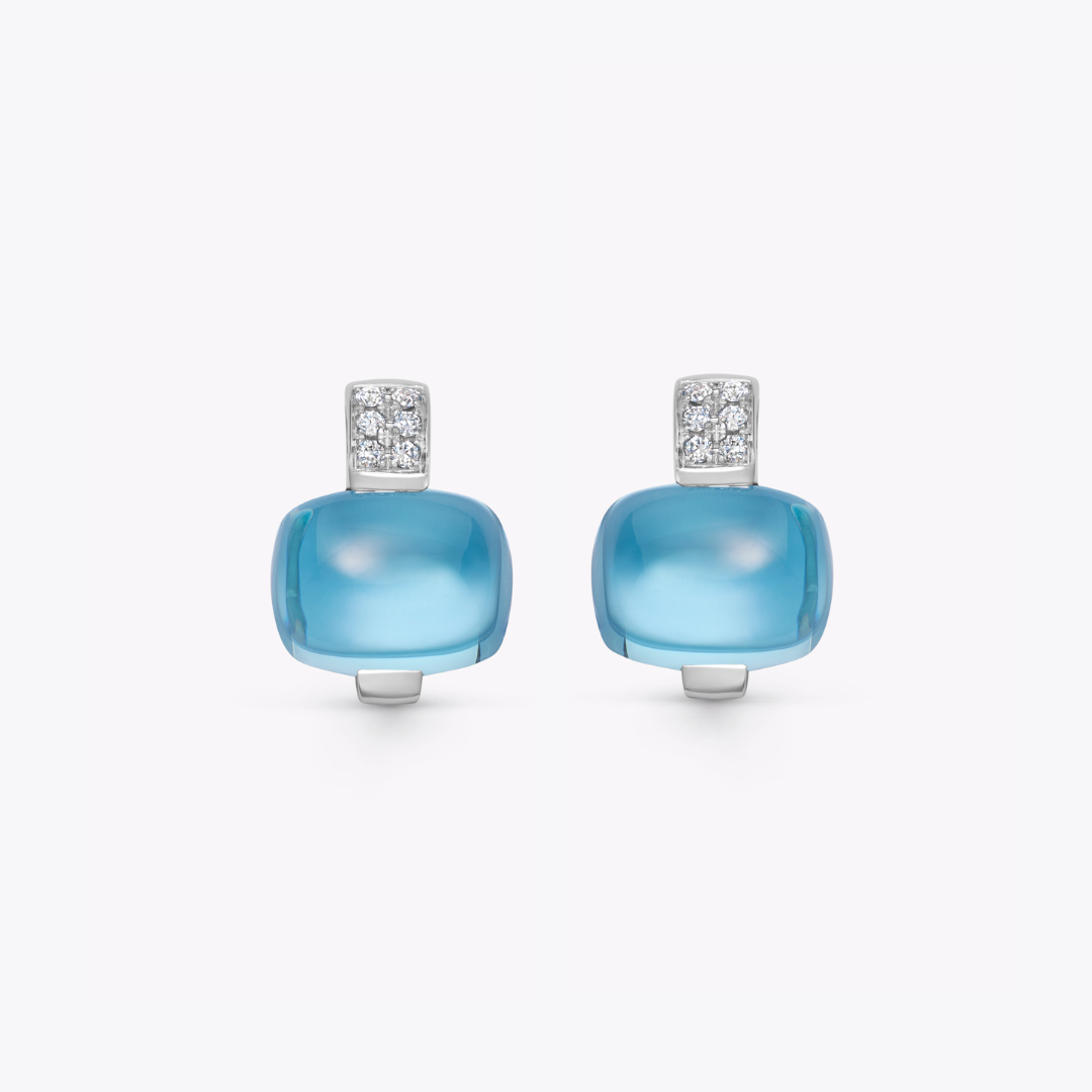 Kiki Classics Cabochon Blue Topaz and Diamond Stud Earrings