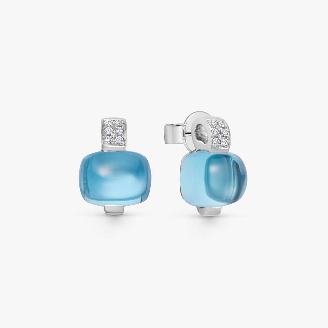 Kiki Classics Cabochon Blue Topaz and Diamond Stud Earrings