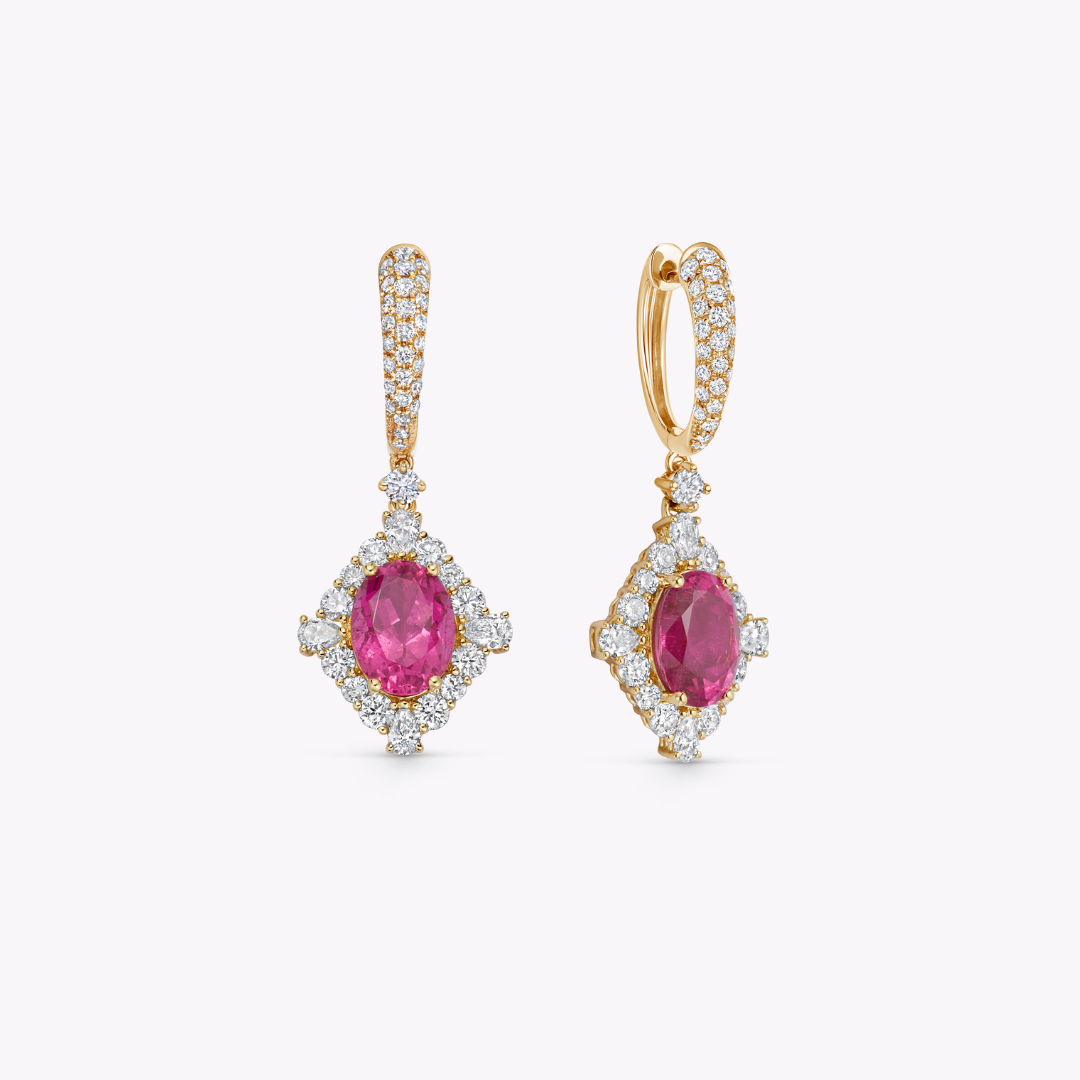 Special Editions Pink Tourmaline and Diamond Frame Earrings