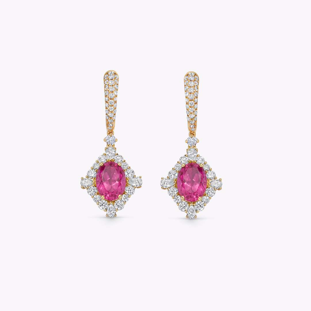 Special Editions Pink Tourmaline and Diamond Frame Earrings