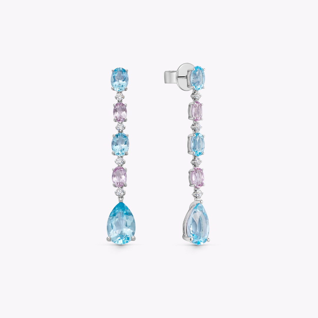 Special Editions Pink Topaz, Blue Topaz and Diamond Drop Earrings