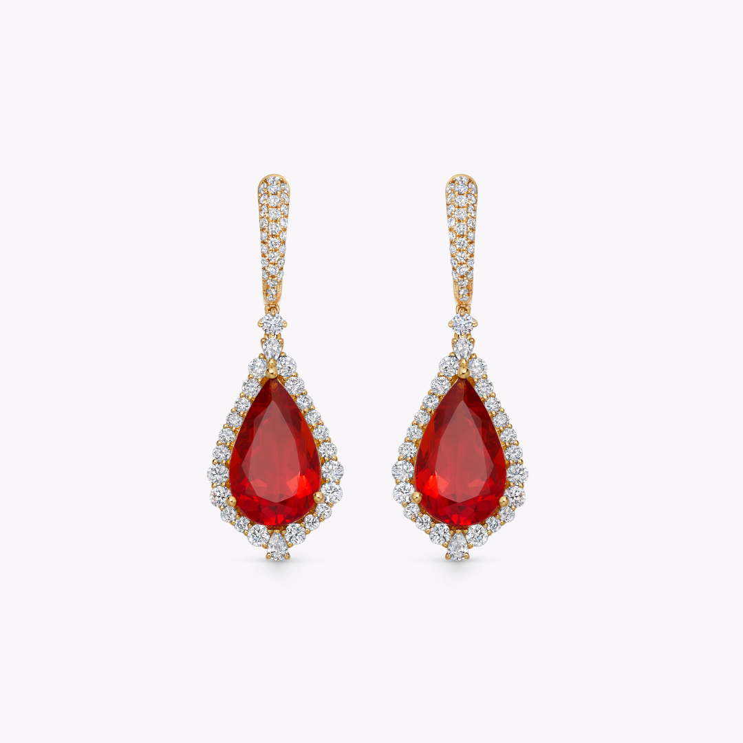 Special Editions Fire Opal and Diamond Frame Earrings