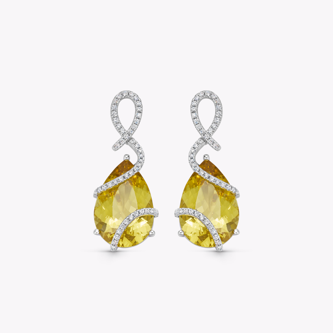Yellow Beryl and Diamond Curl Earrings