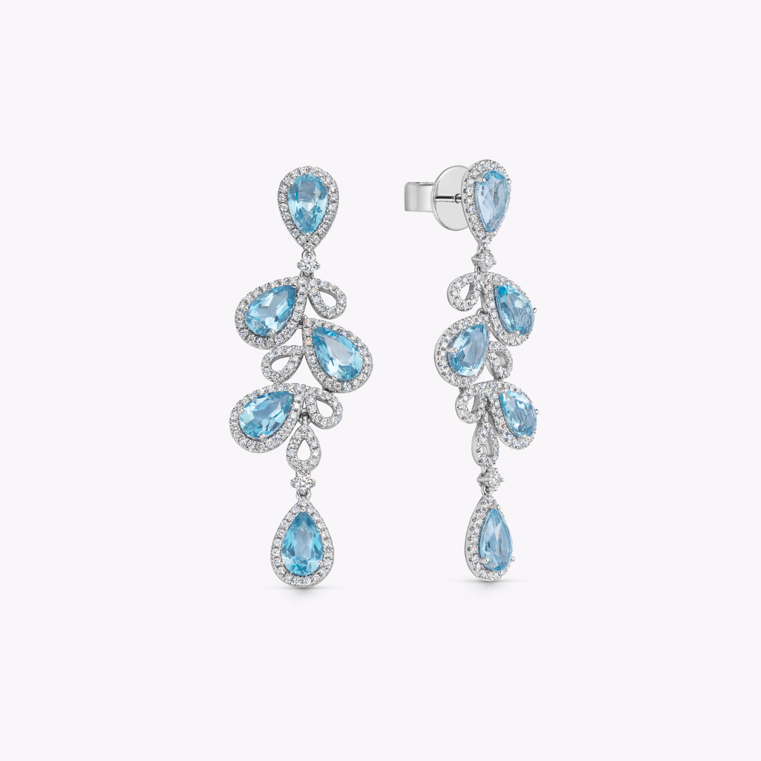 Special Editions Aquamarine and Diamond Scattered Pear Earrings