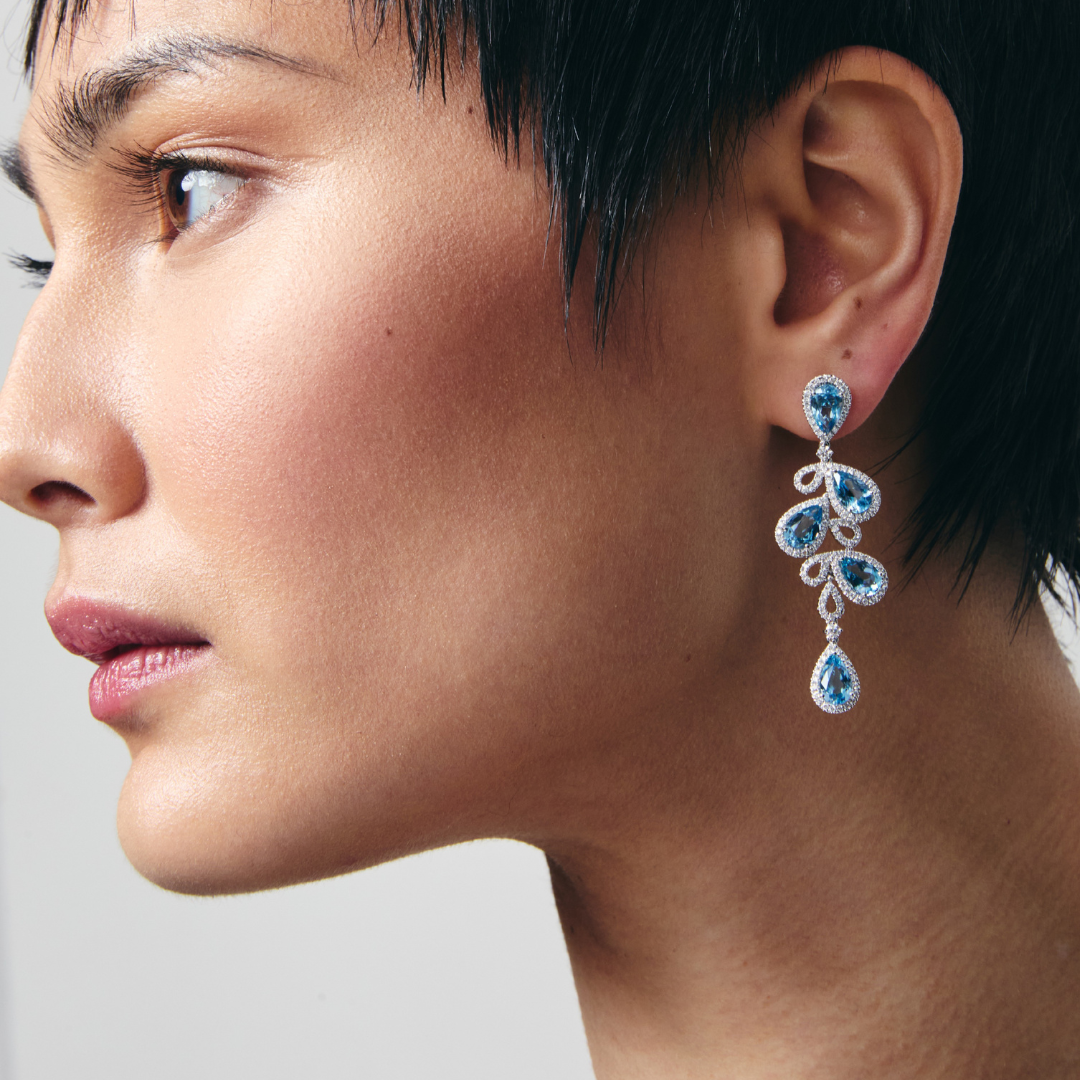 Special Editions Aquamarine and Diamond Scattered Pear Earrings