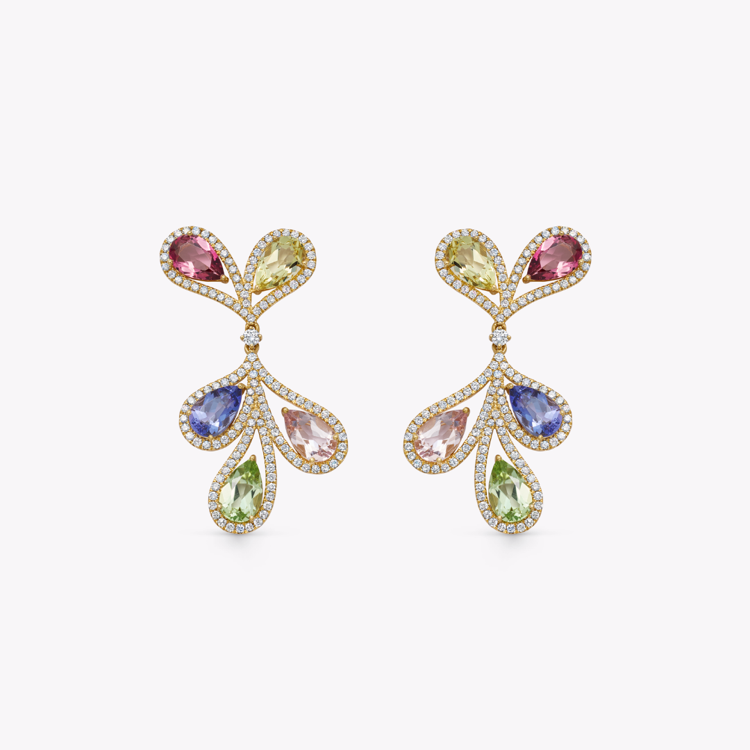 Special Editions Tourmaline, Beryl, Tanzanite and Diamond Bloom Earrings