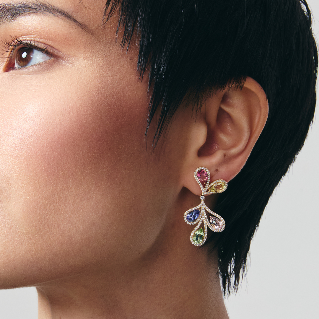 Special Editions Tourmaline, Beryl, Tanzanite and Diamond Bloom Earrings