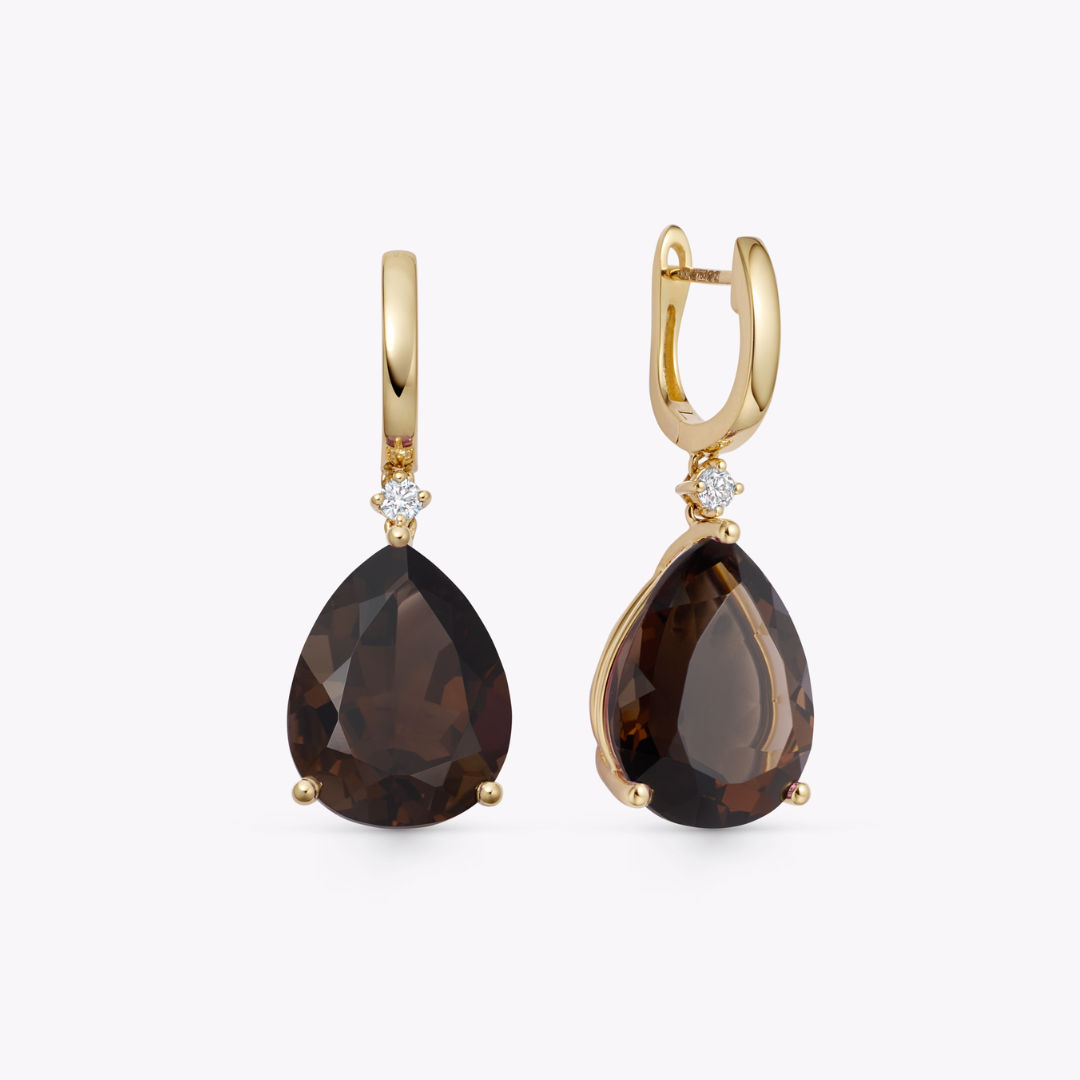 Kiki Classics Pear Drop Smoky Quartz and Diamond Earrings