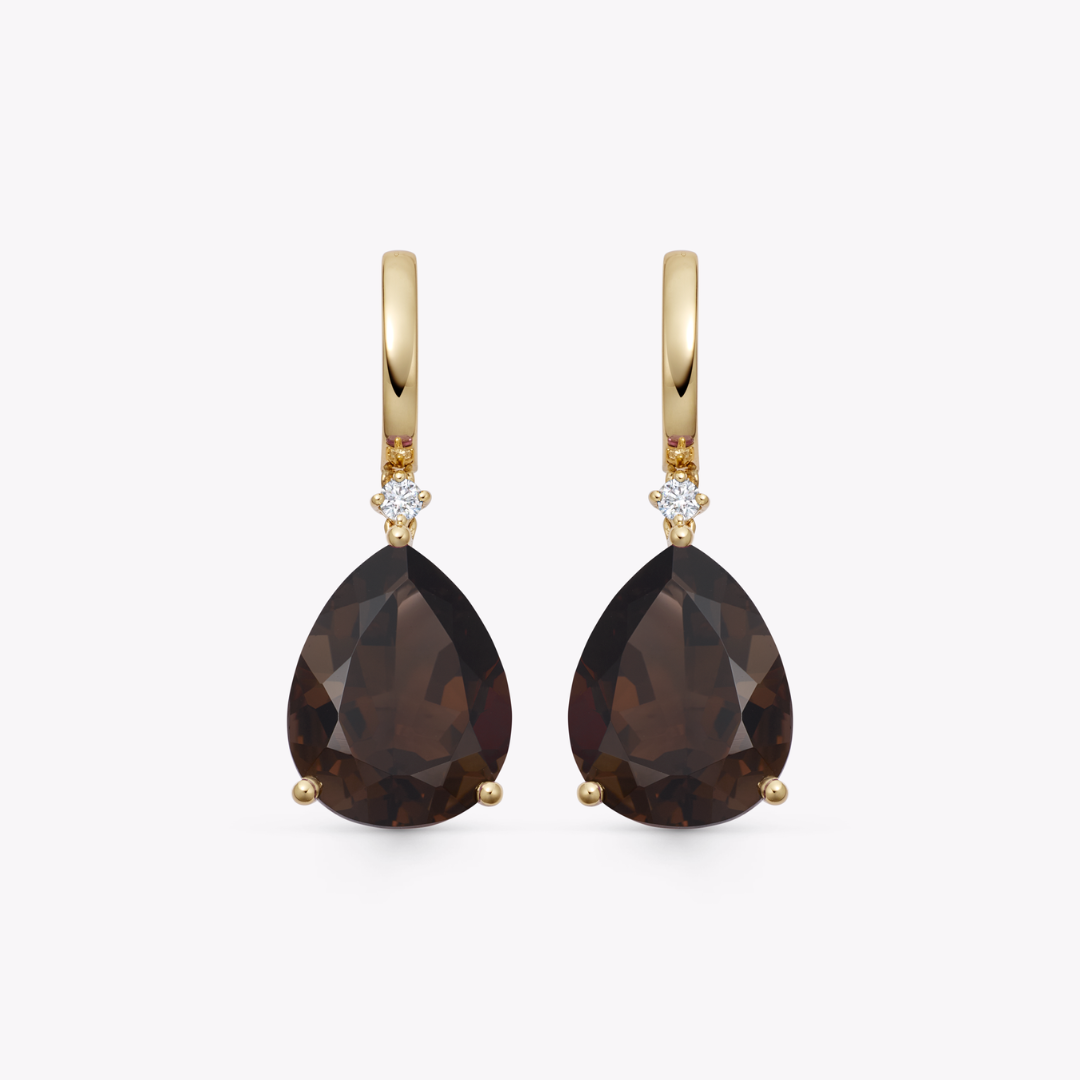 Kiki Classics Pear Drop Smoky Quartz and Diamond Earrings