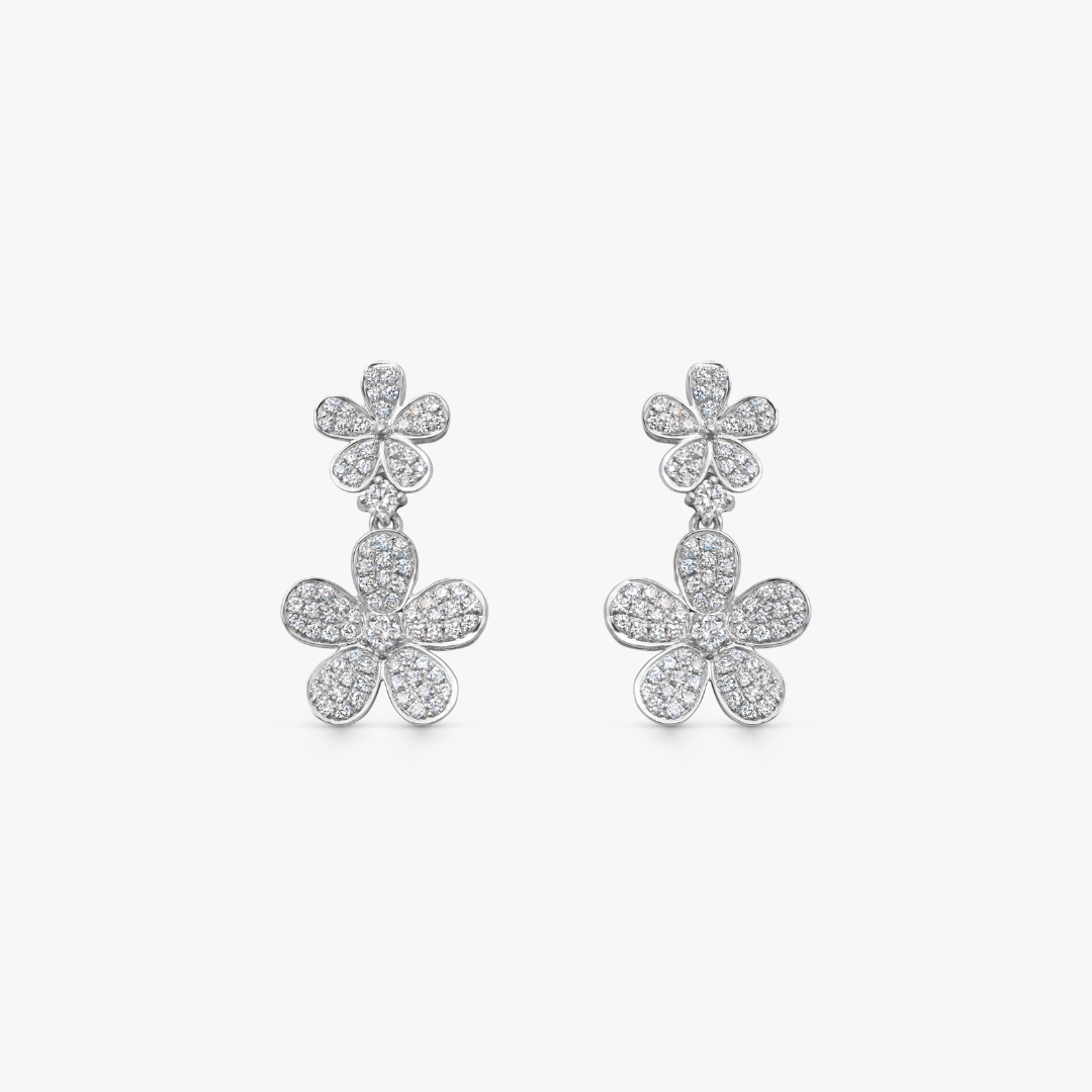 Petals Double Flower Pave Diamond Earrings