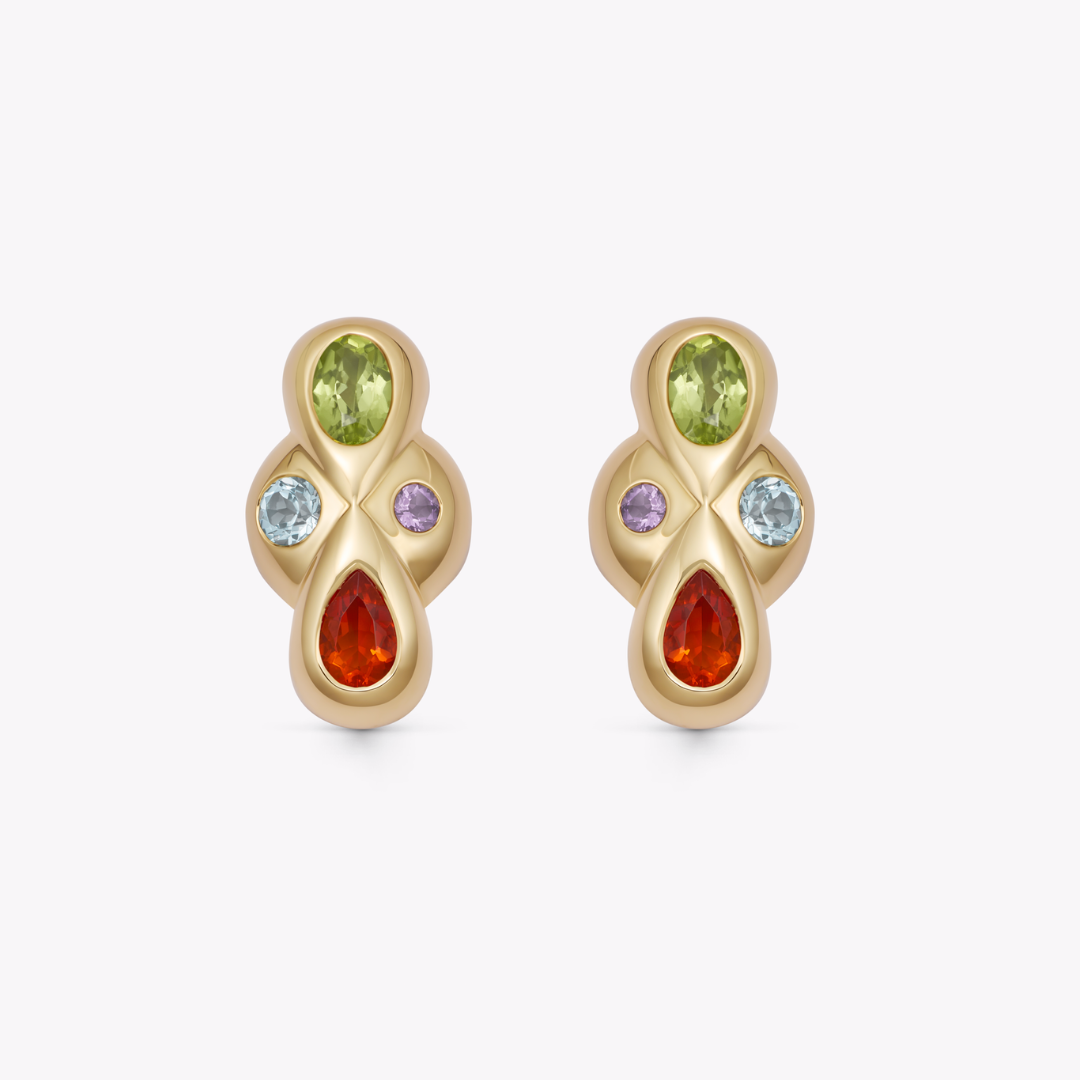 Everyday Gold Multi Gemstone Cluster Earrings