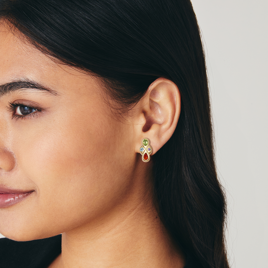 Everyday Gold Multi Gemstone Cluster Earrings