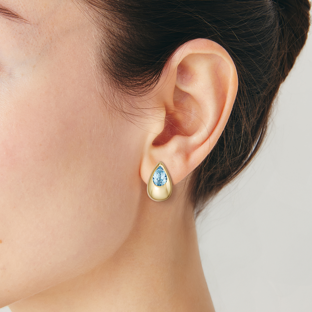 Everyday Gold Blue Topaz Domed Teardrop Earrings