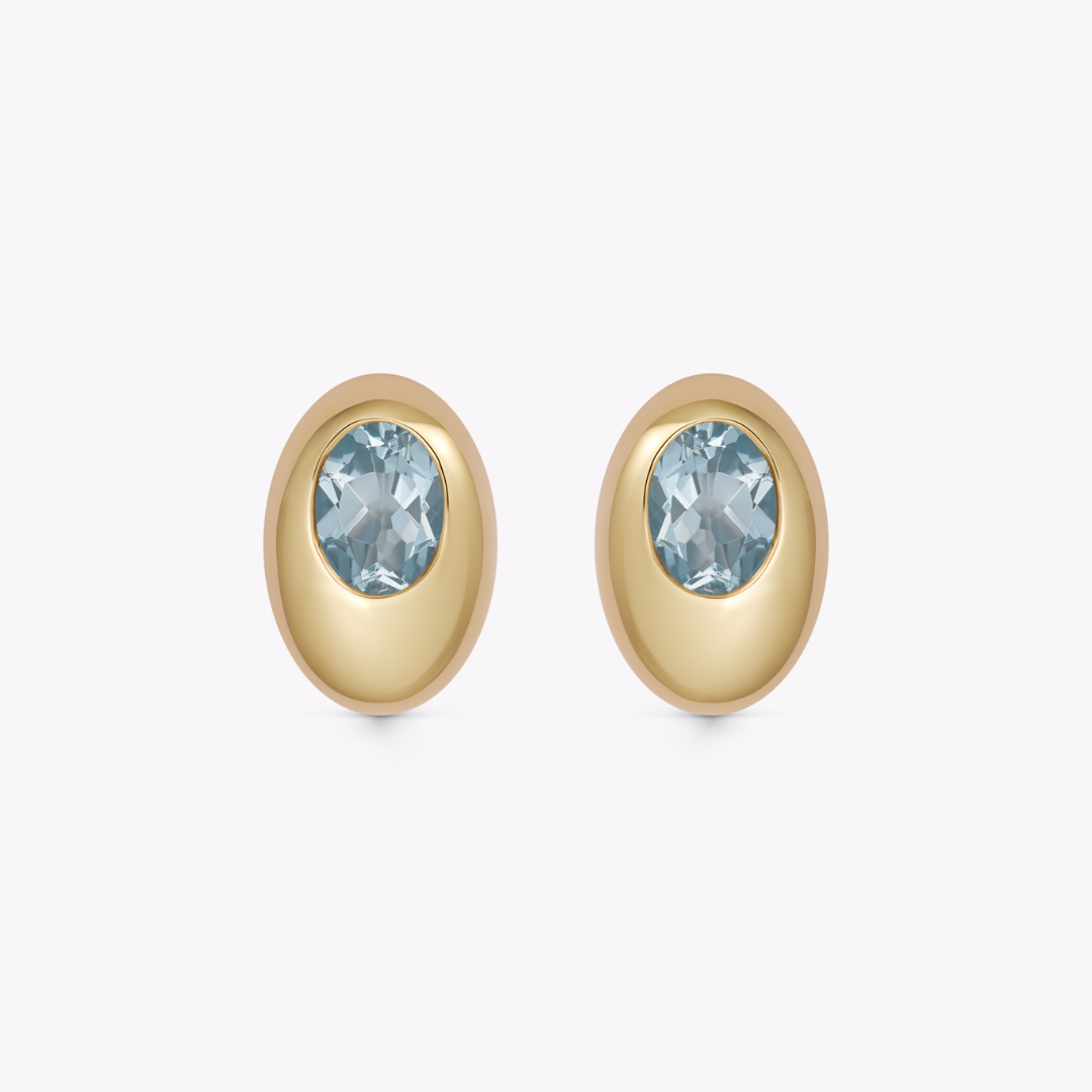 Everyday Gold Blue Topaz Top Domed Oval Earrings