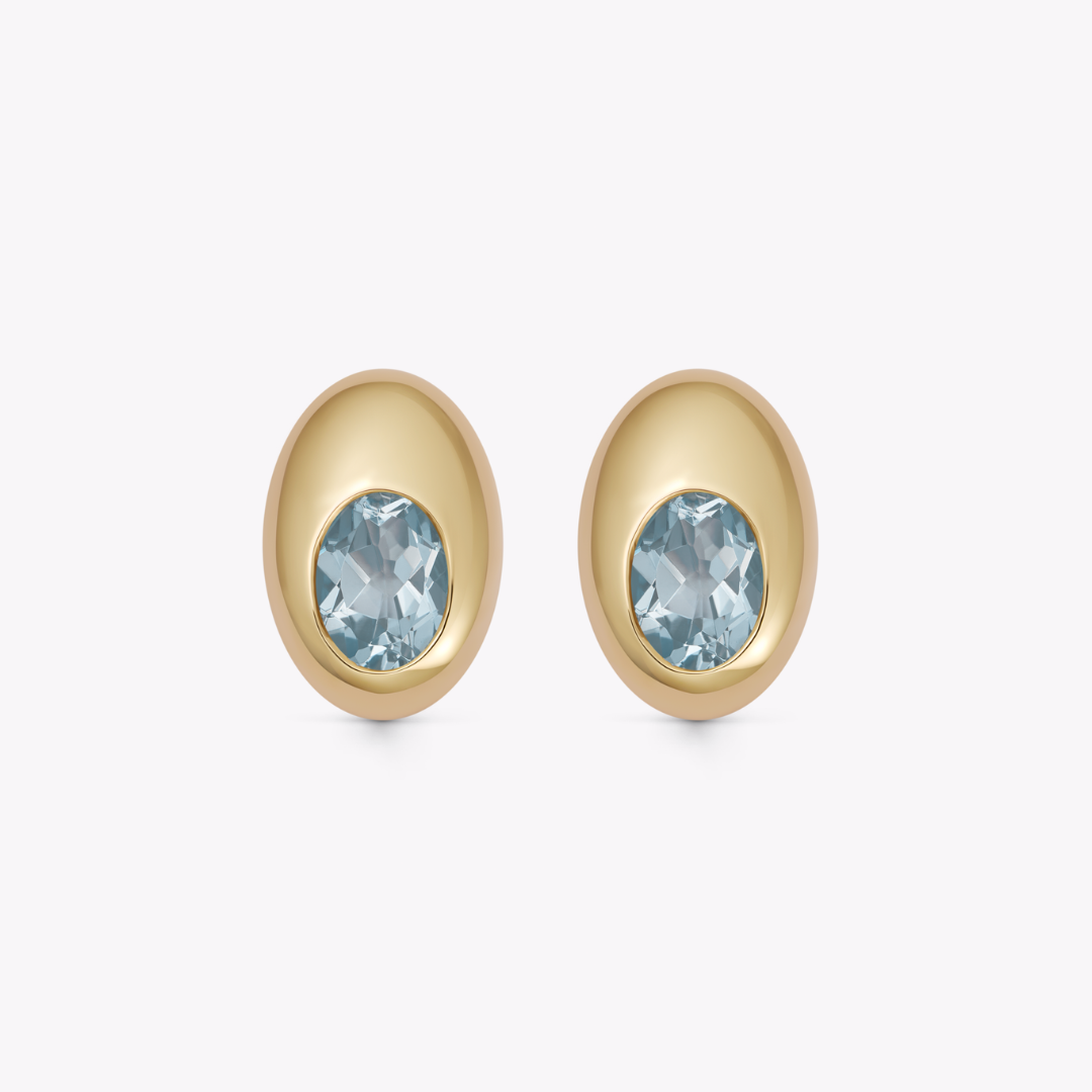 Everyday Gold Blue Topaz Domed Oval Earrings