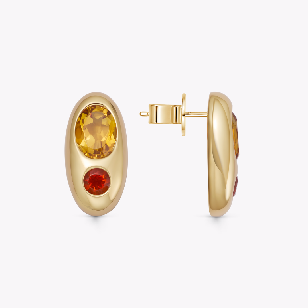 Everyday Gold Citrine and Fire Opal Domed Oval Earrings