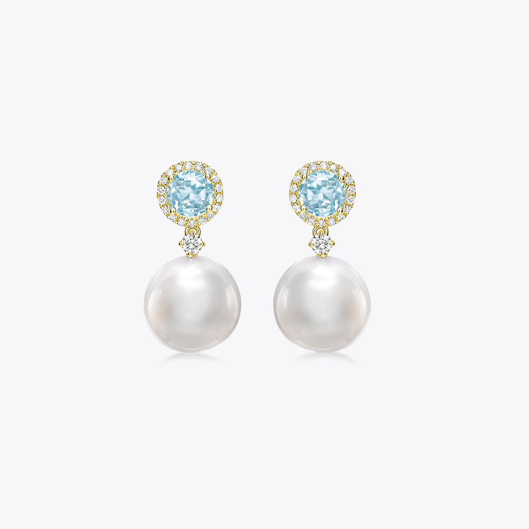 Pearl, Blue Topaz and Diamond Earrings
