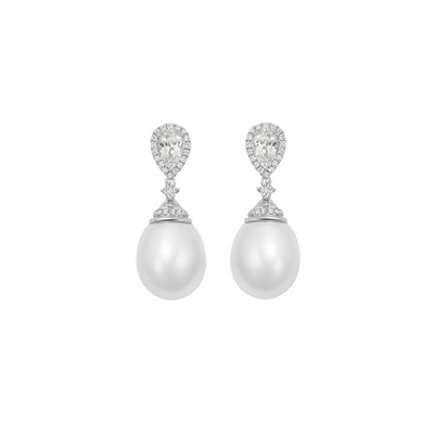 Pearl, White Topaz and Diamond Cap Earrings