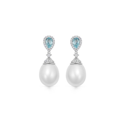 Pearl Blue Topaz and Diamond Cap Earrings