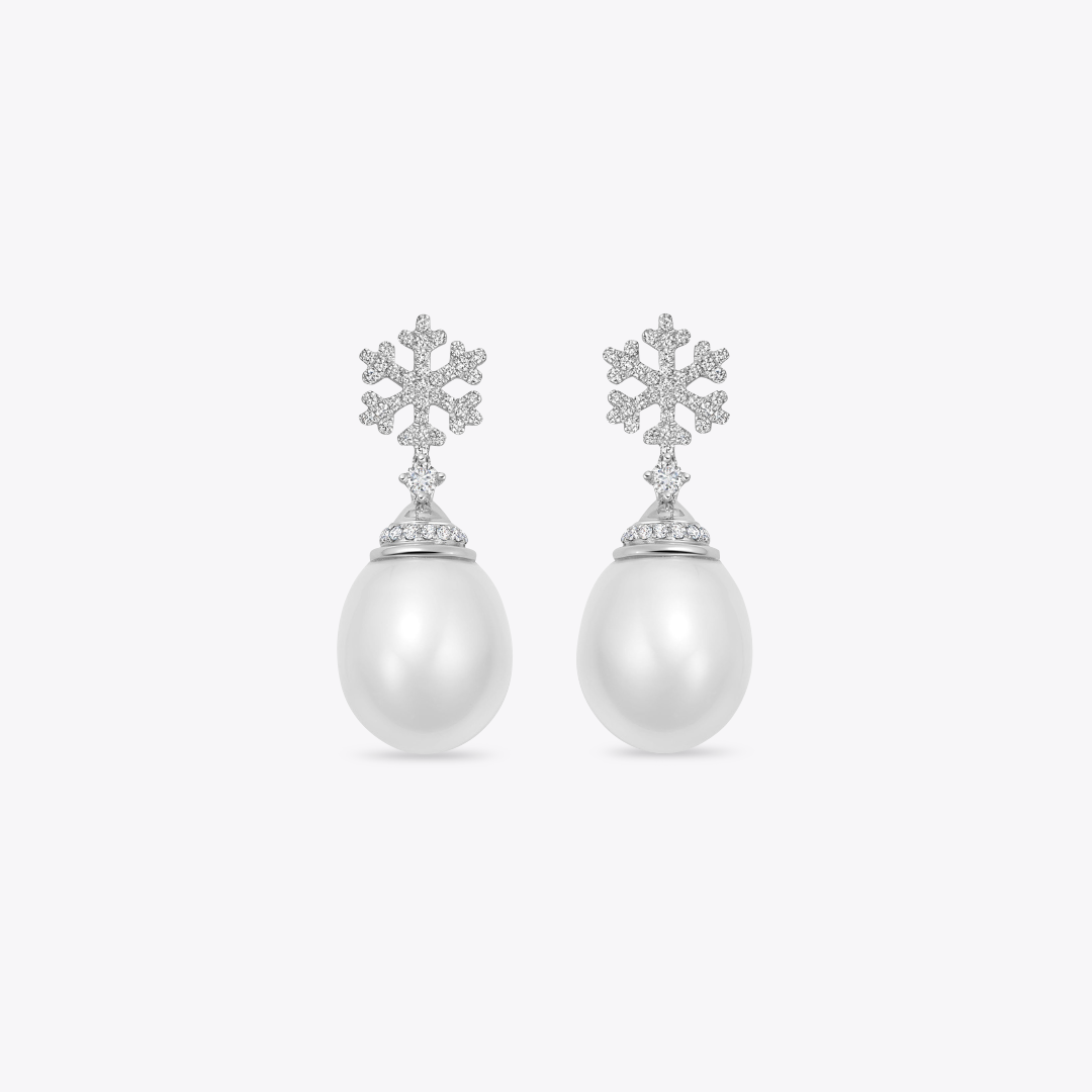 Pearl and Diamond Snowflake Earrings