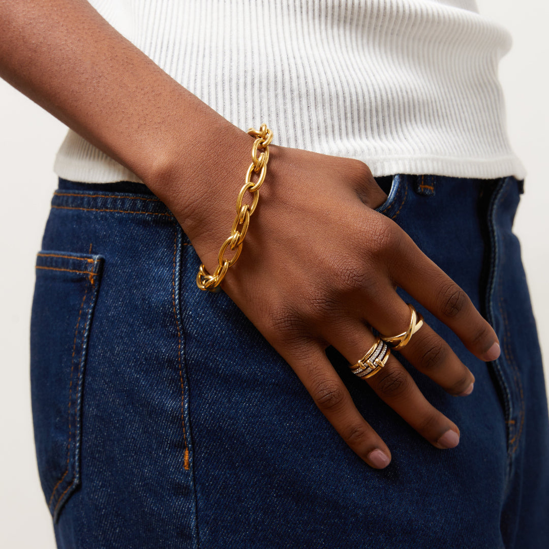 Everyday Gold Oval and Round Link Bracelet with Clip Clasp