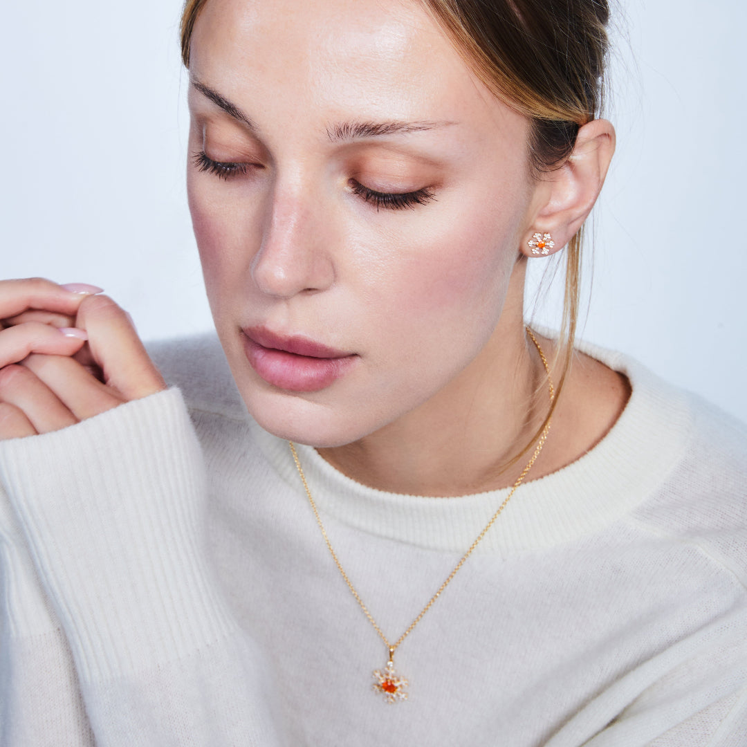 Snowflake Fire Opal and Diamond Pendant
