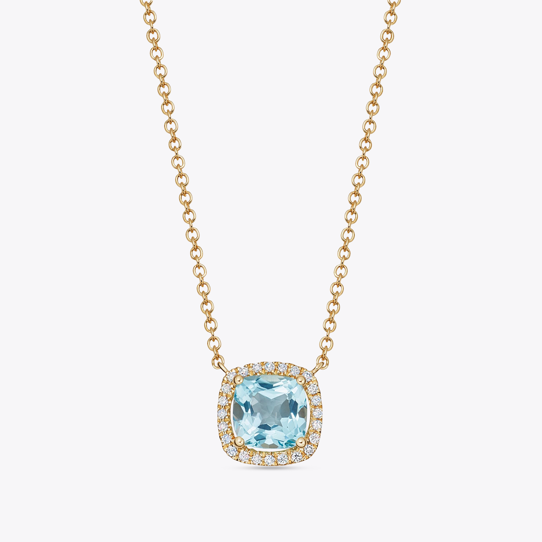 Kiki Cushion Mini Blue Topaz and Diamond Necklace