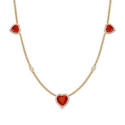 Special Editions Fire Opal and Diamond Triple Heart Necklace