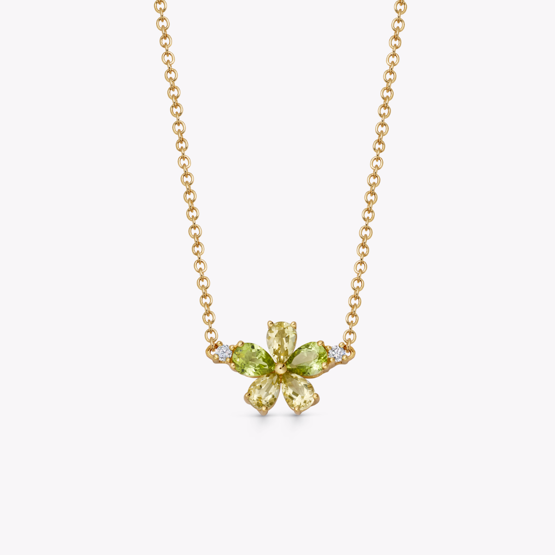 Petals Lemon Quartz and Peridot Diamond Necklace