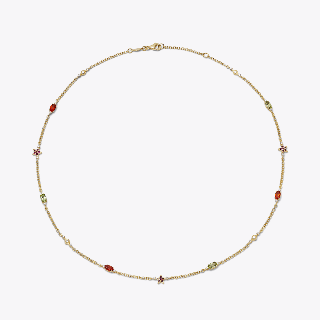 Fireworks Ruby, Fire Opal and Diamond Firecracker Necklace