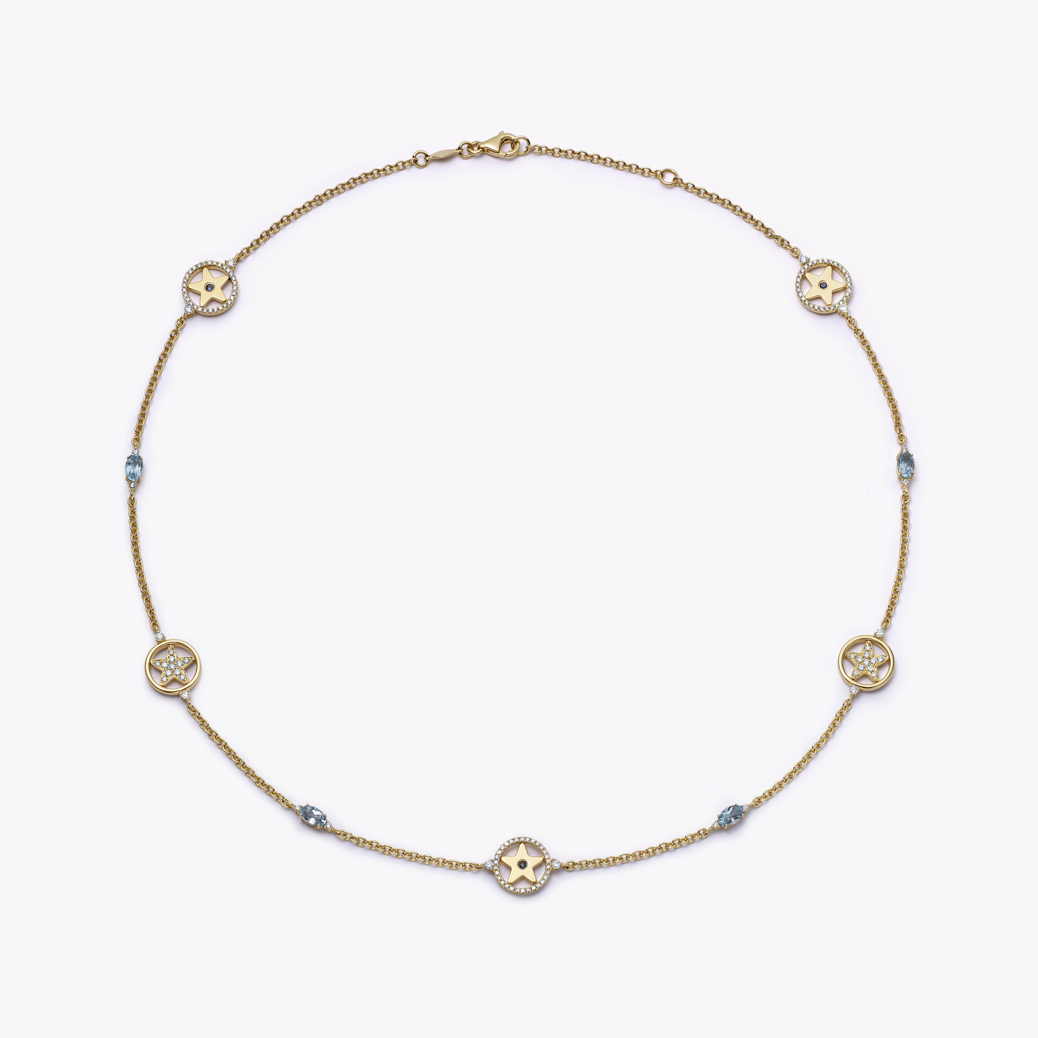 Fireworks Sapphire, Blue Topaz and Diamond Star Necklace