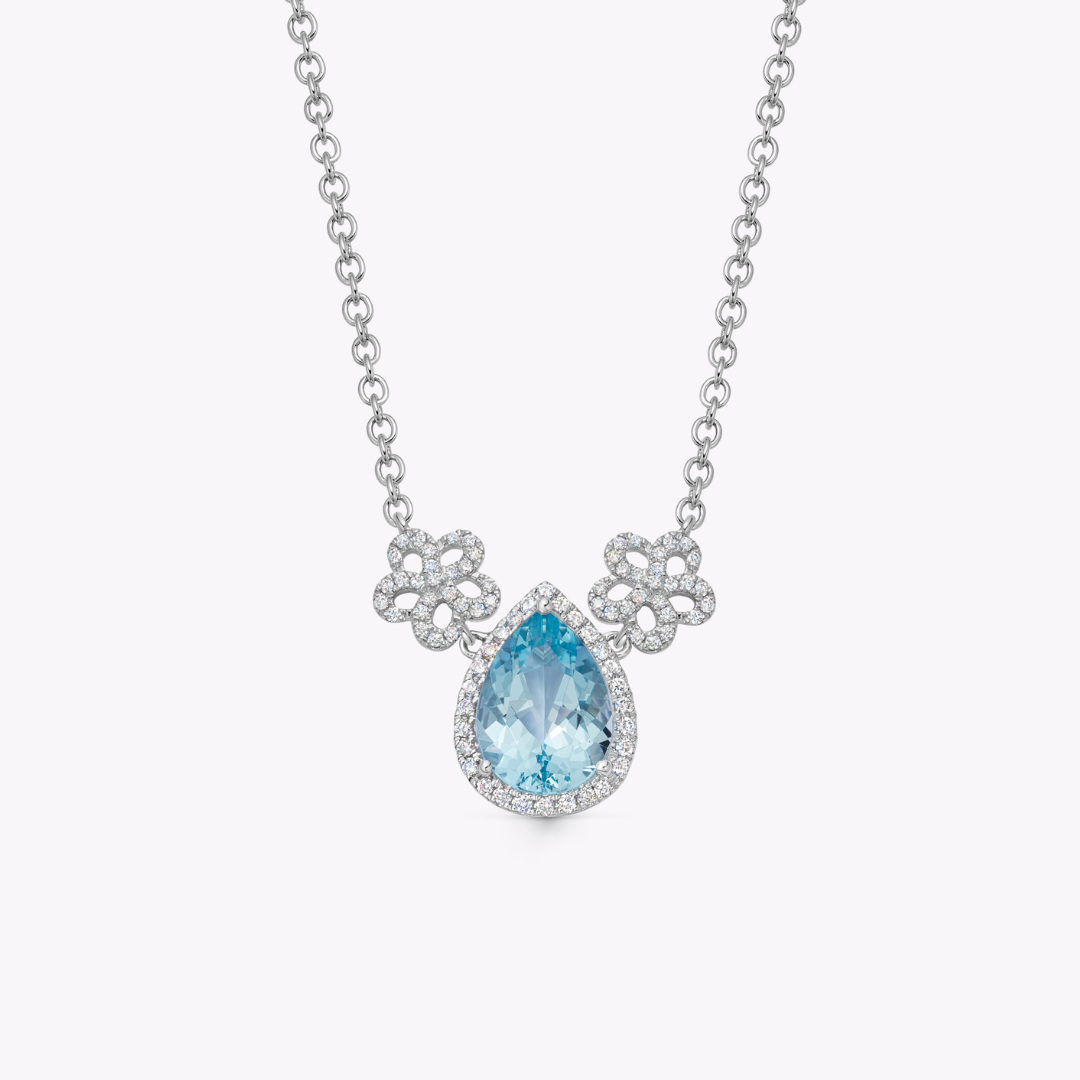 Special Editions Aquamarine Pear and Diamond Daisy Necklace