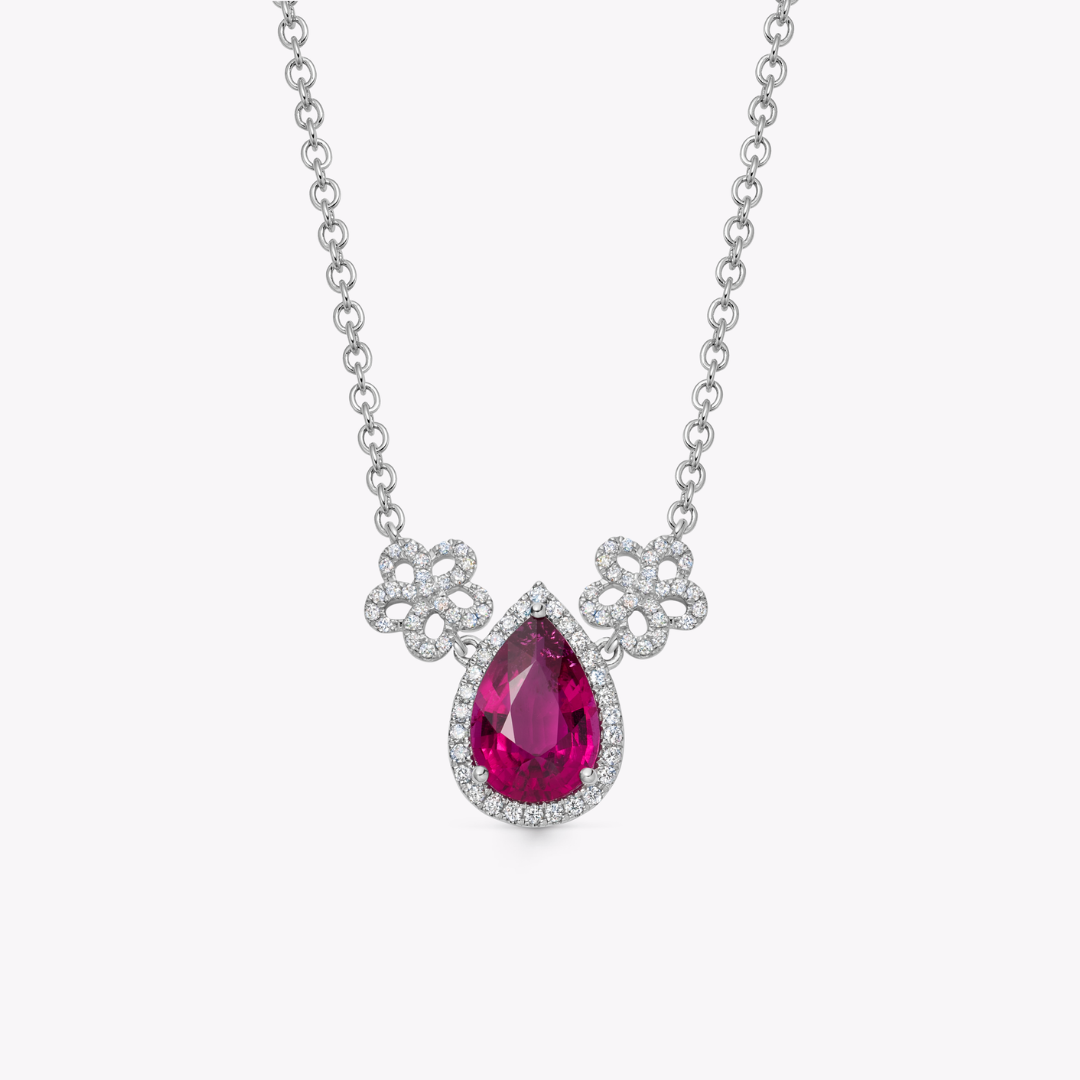 Special Editions Pink Tourmaline Pear and Diamond Daisy Necklace